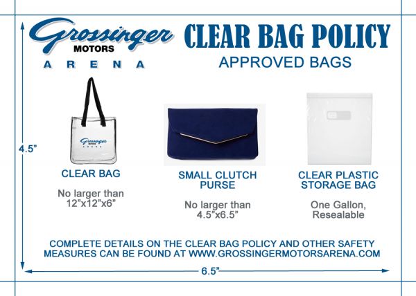 Grossinger Motors Arena's clear bag policy